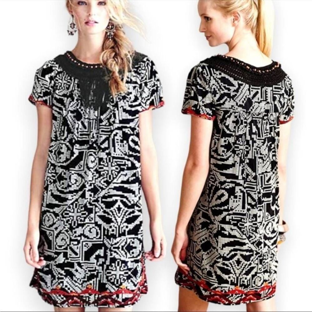 Anthropologie Floreat Abelia Embroidered and Beaded Tribal Dress Size XS